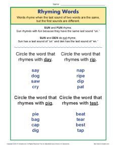 Rhyming Words Vowel Diagraphs Worksheet for Students