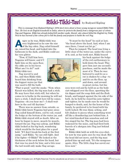 Rikki Tikki Tavi 4th and 5th Grade Reading Comprehension Set