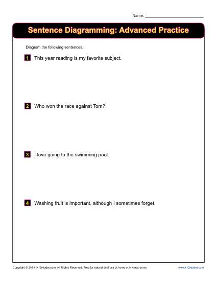 Sentence Diagramming Printable Activity - Advanced Practice