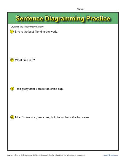 Sentence Diagramming Printable Activity - Practice
