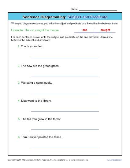Diagramming Sentences Worksheet - Subject and Predicate