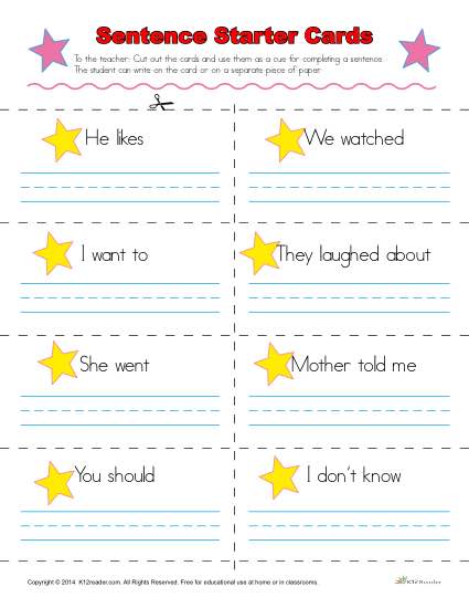 Printable Cards - Sentence Starters