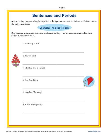 Ending Punctuation Worksheet Activity - Sentences and Periods