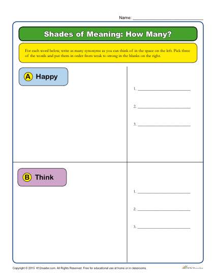 Printable Shades of Meaning Worksheet - How Many?