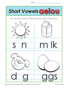 Short Vowel Worksheet Practice Activity for Kids