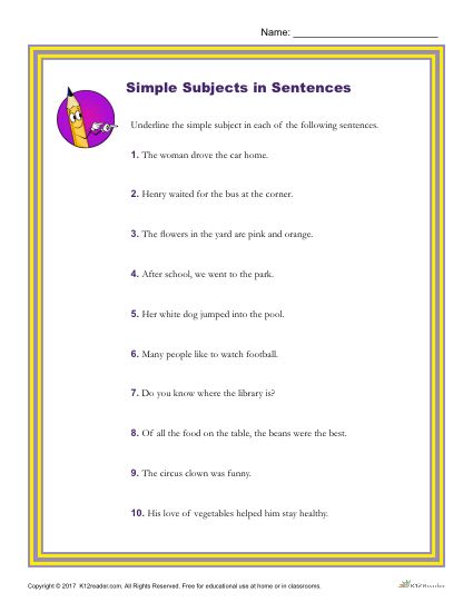 Identify the Simple Subject in Each Sentence