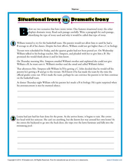 Situational vs. Dramatic Irony - Worksheet Practice Activity