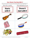 Sort the Words That Start With The Letter V - Printable Worksheet Lesson Activity