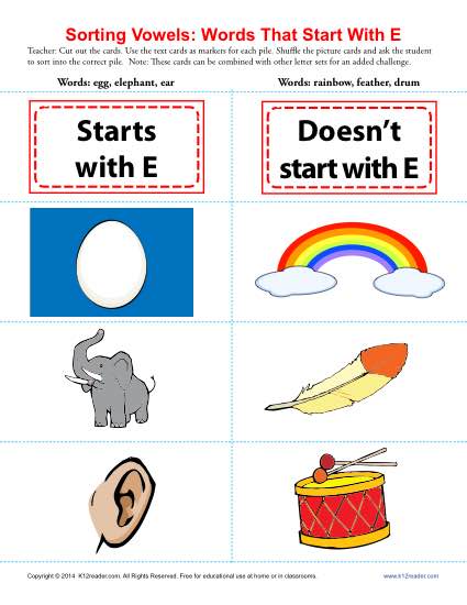Letter E Beginning Vowel Worksheet