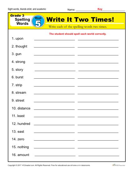 3rd Grade Spelling Words Week 5 – K12Reader Spelling Curriculum