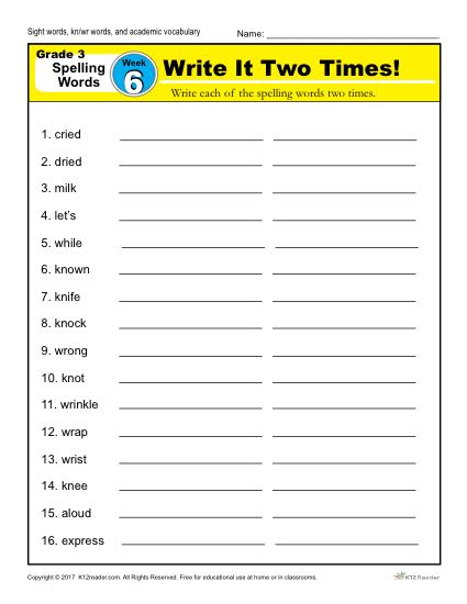 3rd Grade Spelling Words Week 6 – K12Reader Spelling Curriculum