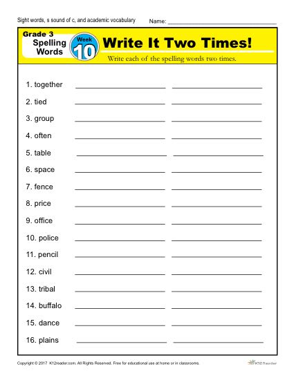 3rd Grade Spelling Words Week 10 – K12Reader Spelling Curriculum