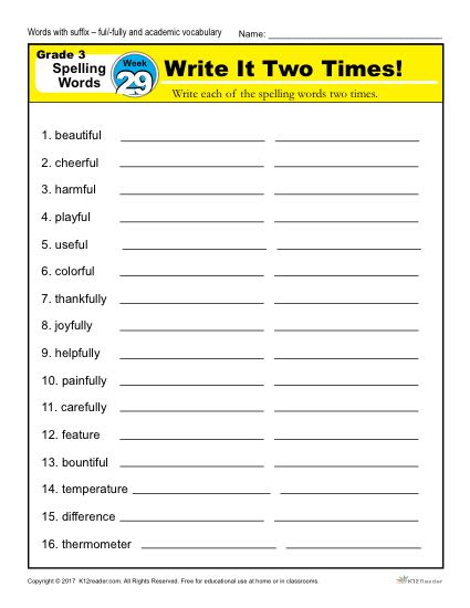 3rd Grade Spelling Words Week 29 – K12Reader Spelling Curriculum