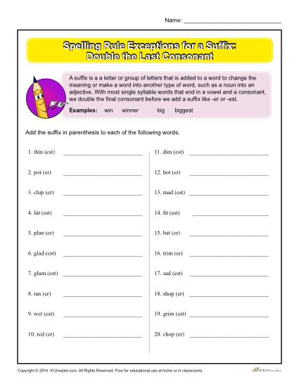 Spelling Rule Exceptions for a Suffix - Double the Last Consonant