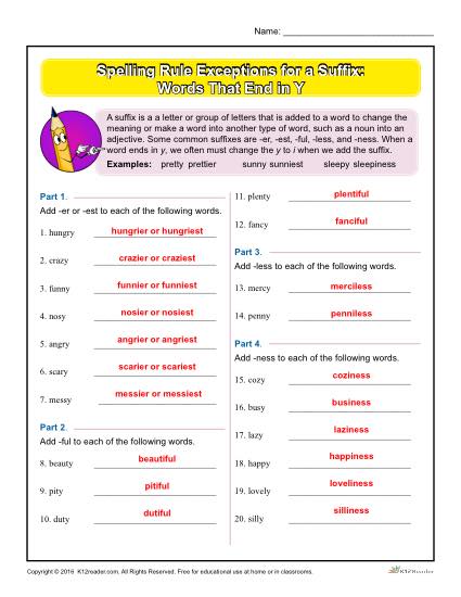 Spelling Rule Exceptions for a Suffix - Words That End in Y