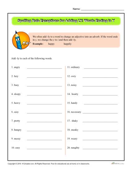 Spelling Rule Exceptions for Adding LY - Words Ending in Y