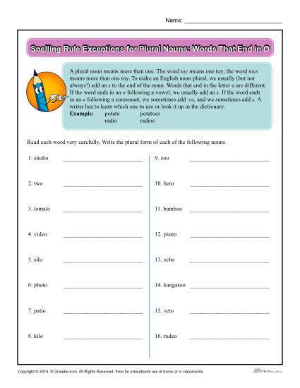 Spelling Rule Exceptions for Plural Nouns - Words That End in O
