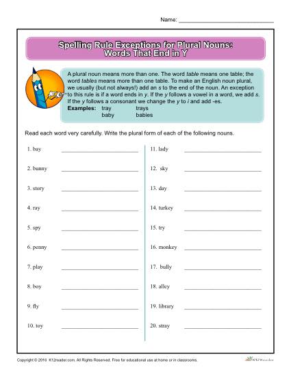 Spelling Rule Exceptions for Plural Nouns - Words That End in Y