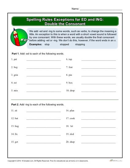 Spelling Rules Exceptions for ED and ING: Double the Consonant