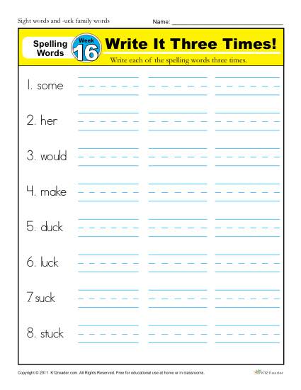 1st Grade Spelling Words Week 16 - K12Reader Spelling Curriculum