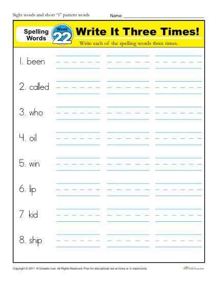 1st Grade Spelling Words Week 22 - K12Reader Spelling Curriculum