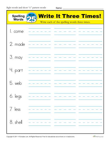 1st Grade Spelling Words Week 25 - K12Reader Spelling Curriculum