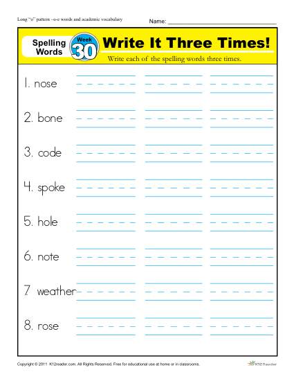 1st Grade Spelling Words Week 30 - K12Reader Spelling Curriculum