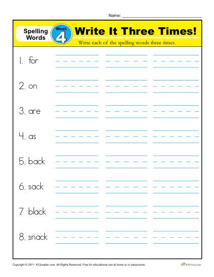 1st Grade Spelling Words Week 4 - K12Reader Spelling Curriculum