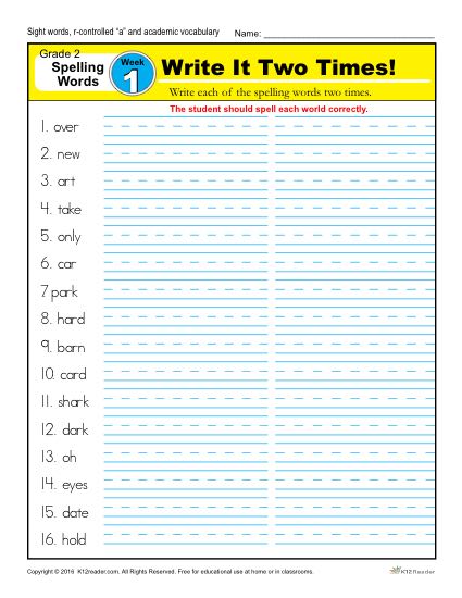 2nd Grade Spelling Words Week 1 – K12Reader Spelling Curriculum