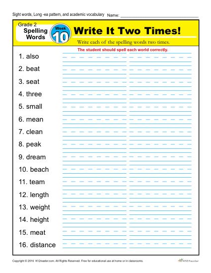 2nd Grade Spelling Words Week 10 – K12Reader Spelling Curriculum