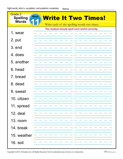 2nd Grade Spelling Words Week 11 – K12Reader Spelling Curriculum