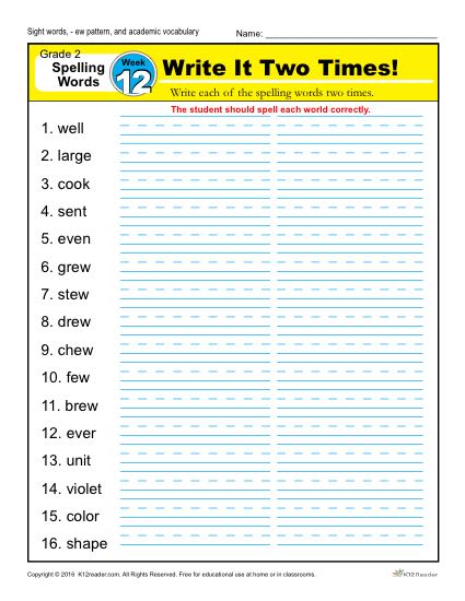 2nd Grade Spelling Words Week 12 – K12Reader Spelling Curriculum