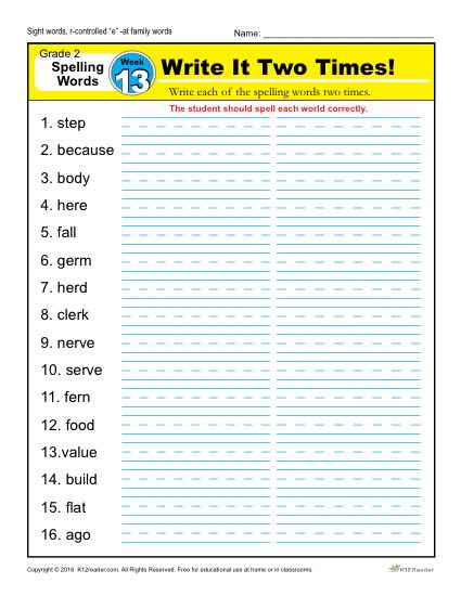 2nd Grade Spelling Words Week 13 – K12Reader Spelling Curriculum