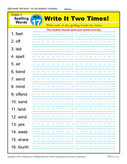 2nd Grade Spelling Words Week 17 – K12Reader Spelling Curriculum