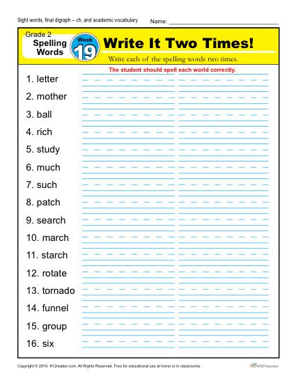 2nd Grade Spelling Words Week 19 – K12Reader Spelling Curriculum