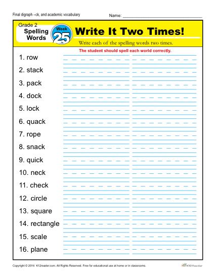 2nd Grade Spelling Words Week 25 – K12Reader Spelling Curriculum