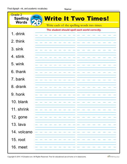2nd Grade Spelling Words Week 26 – K12Reader Spelling Curriculum