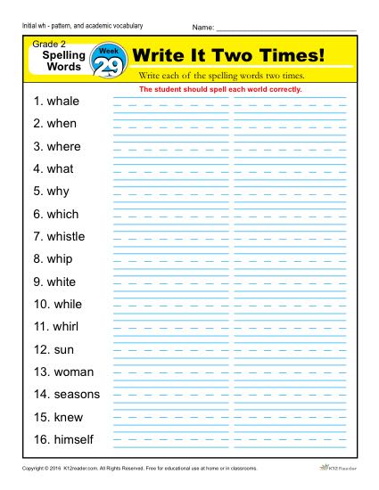 2nd Grade Spelling Words Week 29 – K12Reader Spelling Curriculum