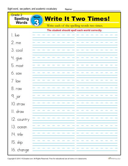 2nd Grade Spelling Words Week 3 – K12Reader Spelling Curriculum