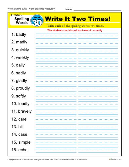 2nd Grade Spelling Words Week 30 – K12Reader Spelling Curriculum