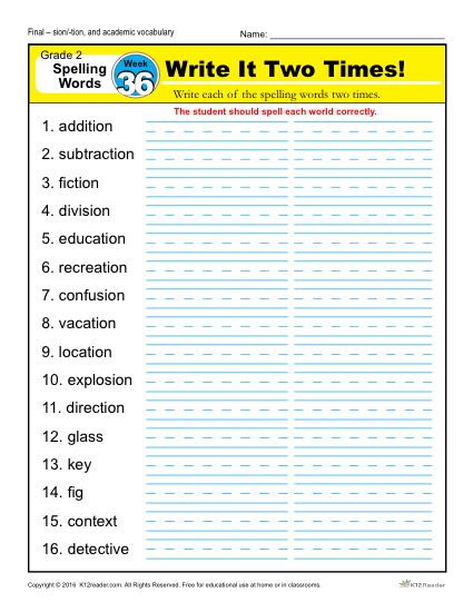 2nd Grade Spelling Words Week 36 – K12Reader Spelling Curriculum