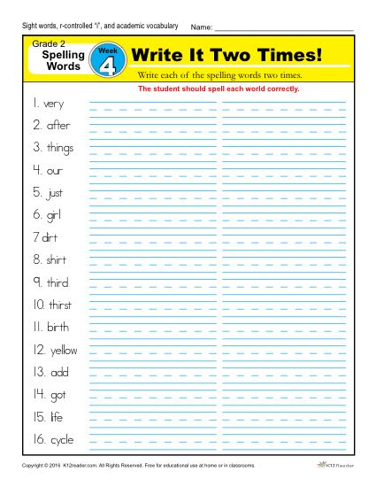 2nd Grade Spelling Words Week 4 – K12Reader Spelling Curriculum