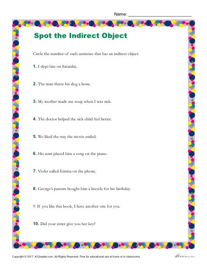 Which Sentences Have an Indirect Object? Printable Worksheet