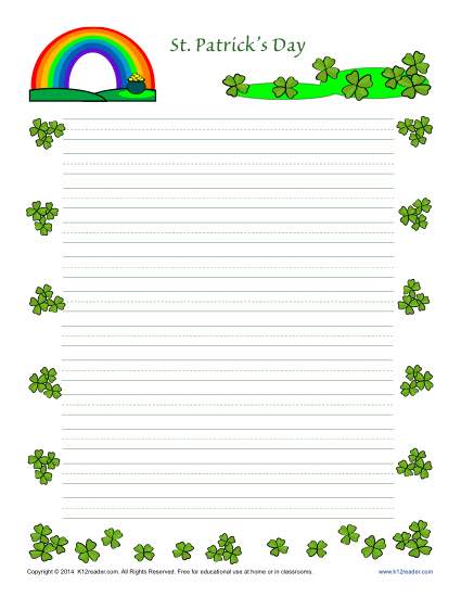 St. Patrick's Day Lined Writing Paper