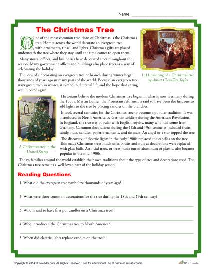 Free, Printable Christmas Reading Activity - Christmas Tree History