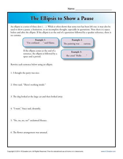 Punctuation Worksheet - Using an Ellipsis to Show Pause