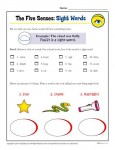 The Five Senses Printable Worksheet Activity for Kindergarten and First Grade - Sight Words