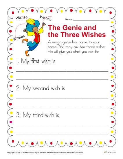 Kindergarten Writing Prompt - Genie and Three Wishes