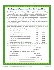 Free, Printable Apostrophe Worksheet - Their, They're and There