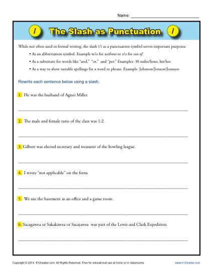 Punctuation Worksheet - Practice Using the Slash
